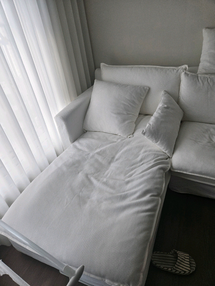 도모디자인 헬레나 4인용 카우치 코튼화이트 구스다운 패브릭 소파 이미지