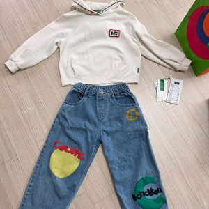 유아상하복120)베네통키즈 청바지120+후드티120일괄 이미지