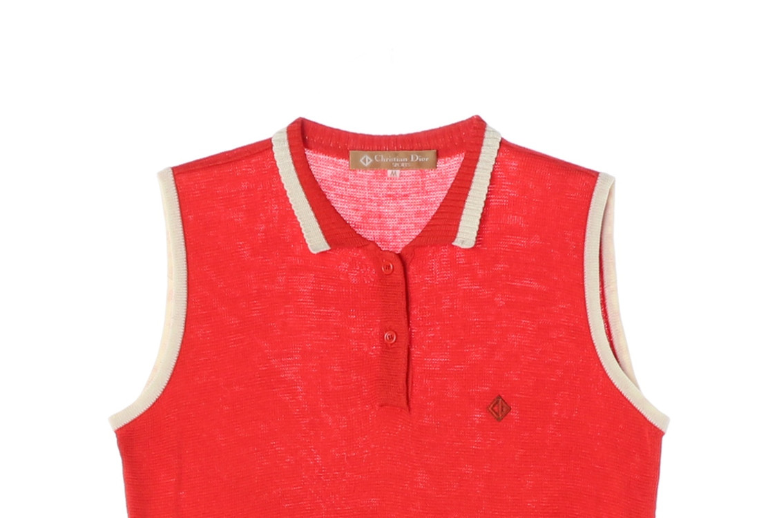 크리스챤 디올 카라 니트 조끼 베스트 레드 M 이미지