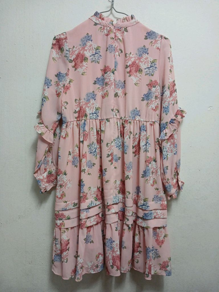 닥스 키즈 여아 분홍색 플라워 롱 원피스 프릴 장식 사이즈 140(11y 이미지