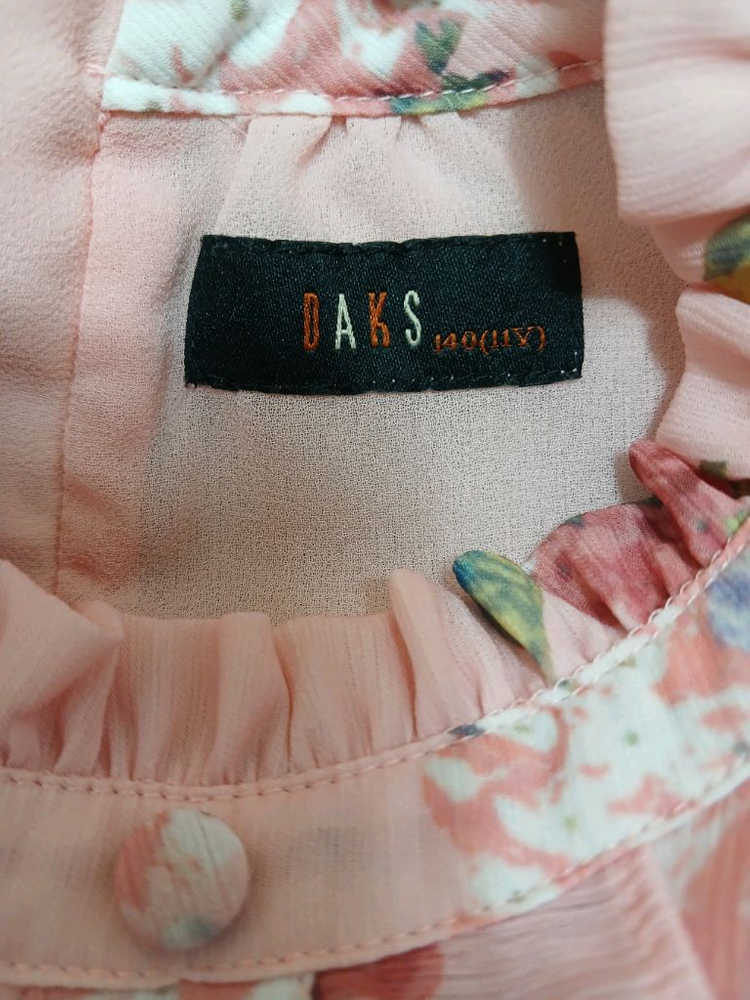 닥스 키즈 여아 분홍색 플라워 롱 원피스 프릴 장식 사이즈 140(11y 이미지