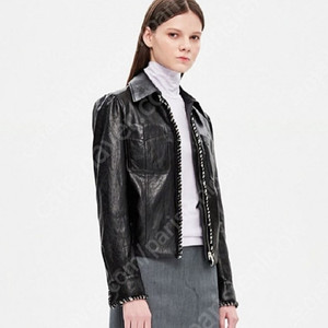 타임 TIME 트위드블록 인조가죽 자켓 55사이즈 이미지