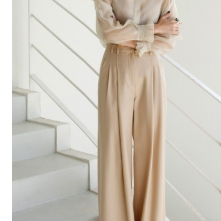 몽또또 핀턱 버터컬러 울 100% 와이드 슬랙스 팬츠 XS 사이즈 정품 이미지