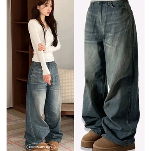 ootj 오오티제 보통의날 버킷 빈티지 워싱 와이드 데님 롱팬츠 m 중청 이미지