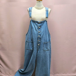 버튼 데님 와이드 멜빵바지 점프수트 이미지