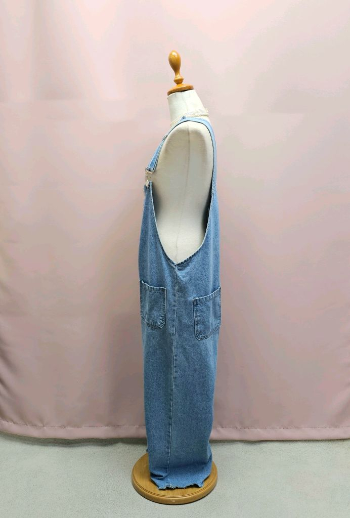 버튼 데님 와이드 멜빵바지 점프수트 이미지