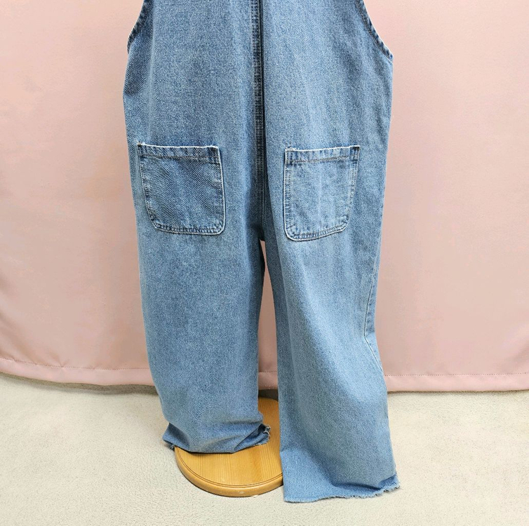 버튼 데님 와이드 멜빵바지 점프수트 이미지