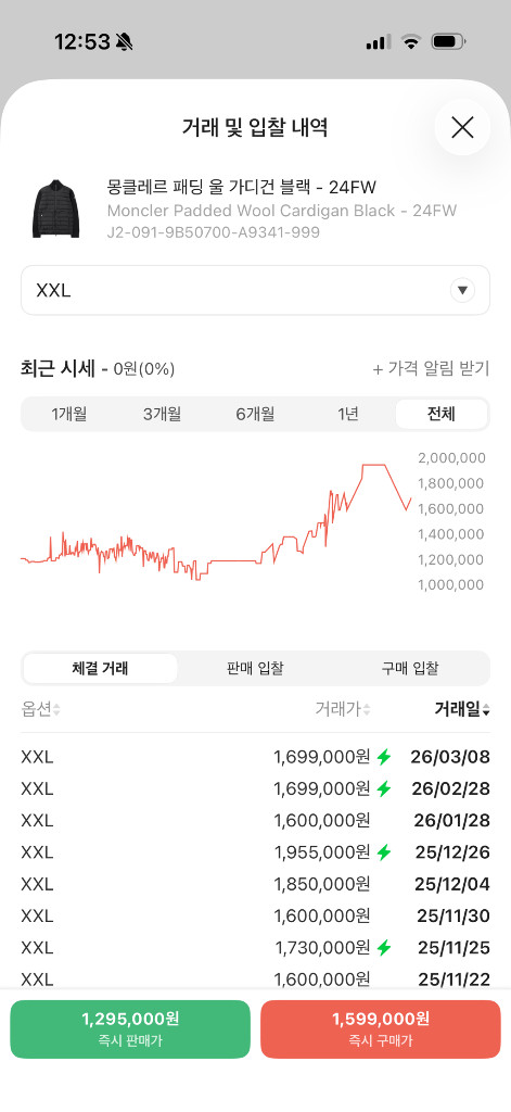 [XXL] 24 / 25 몽클레어 트리콧 울 가디건 니트패딩 블랙 이미지