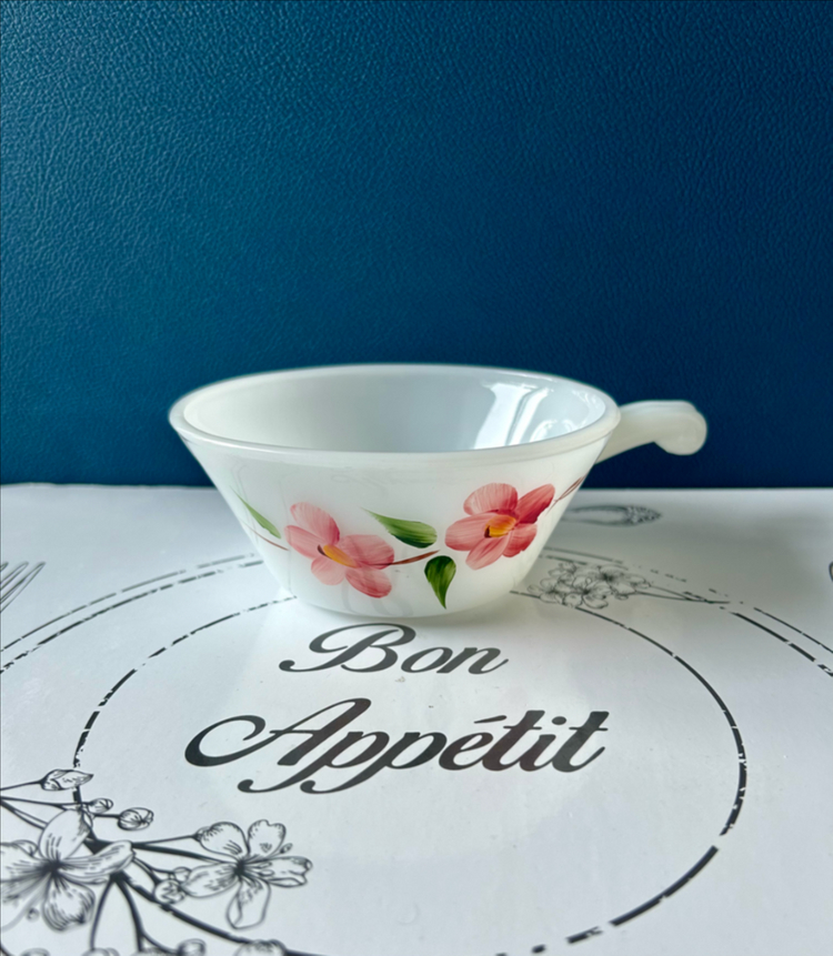 1950s 앵커호킹사의 파이어킹 피치 블로섬 밀크글라스 핸들볼 이미지