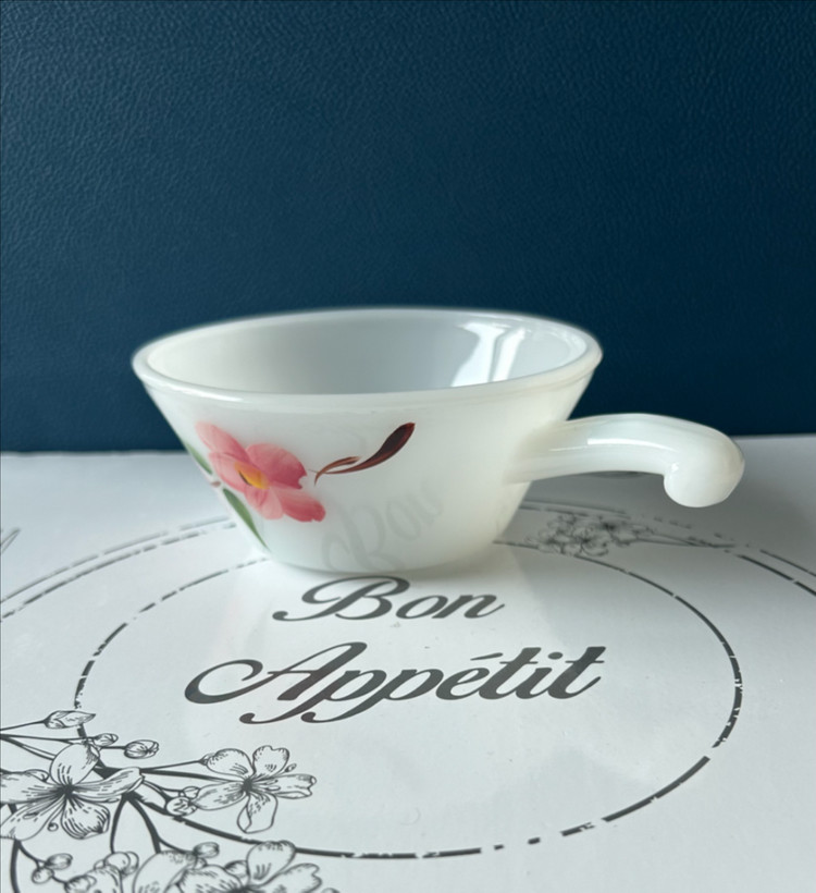 1950s 앵커호킹사의 파이어킹 피치 블로섬 밀크글라스 핸들볼 이미지