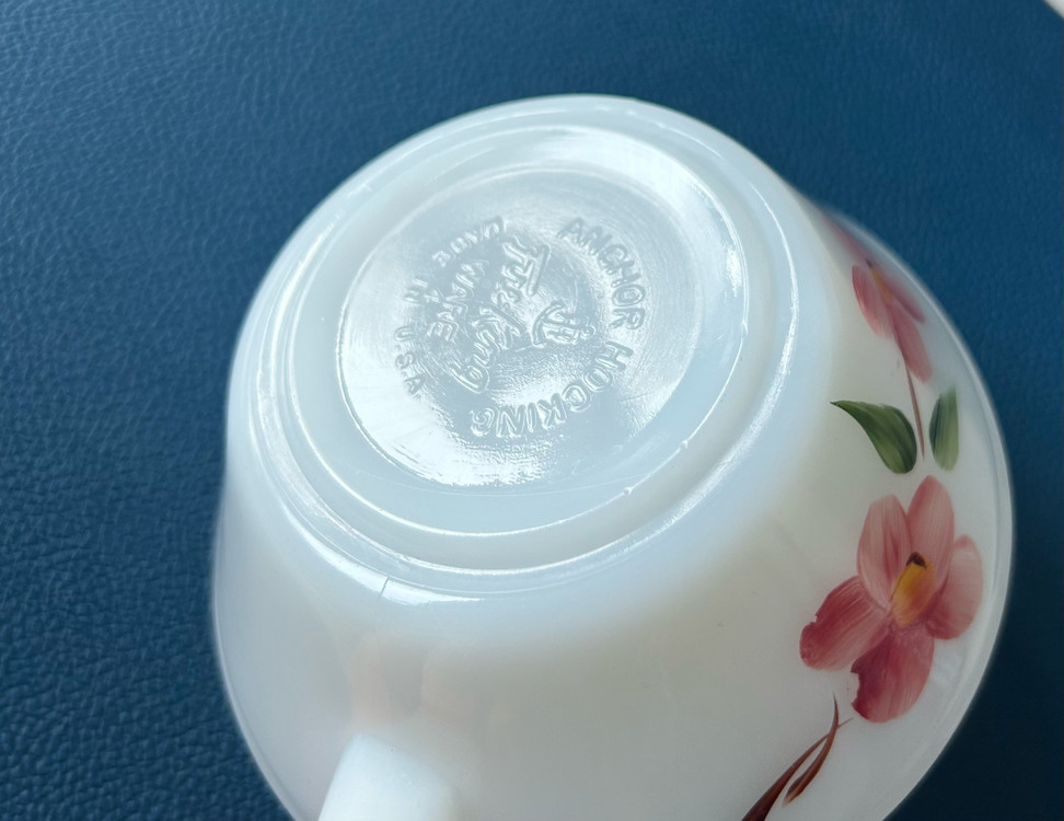 1950s 앵커호킹사의 파이어킹 피치 블로섬 밀크글라스 핸들볼 이미지