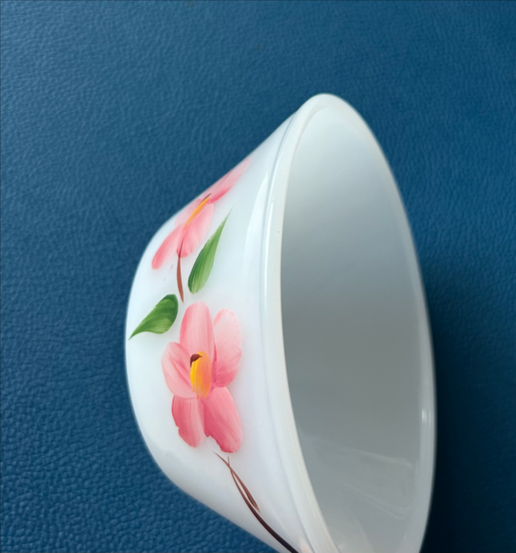 1950s 앵커호킹사의 파이어킹 피치 블로섬 밀크글라스 핸들볼 이미지