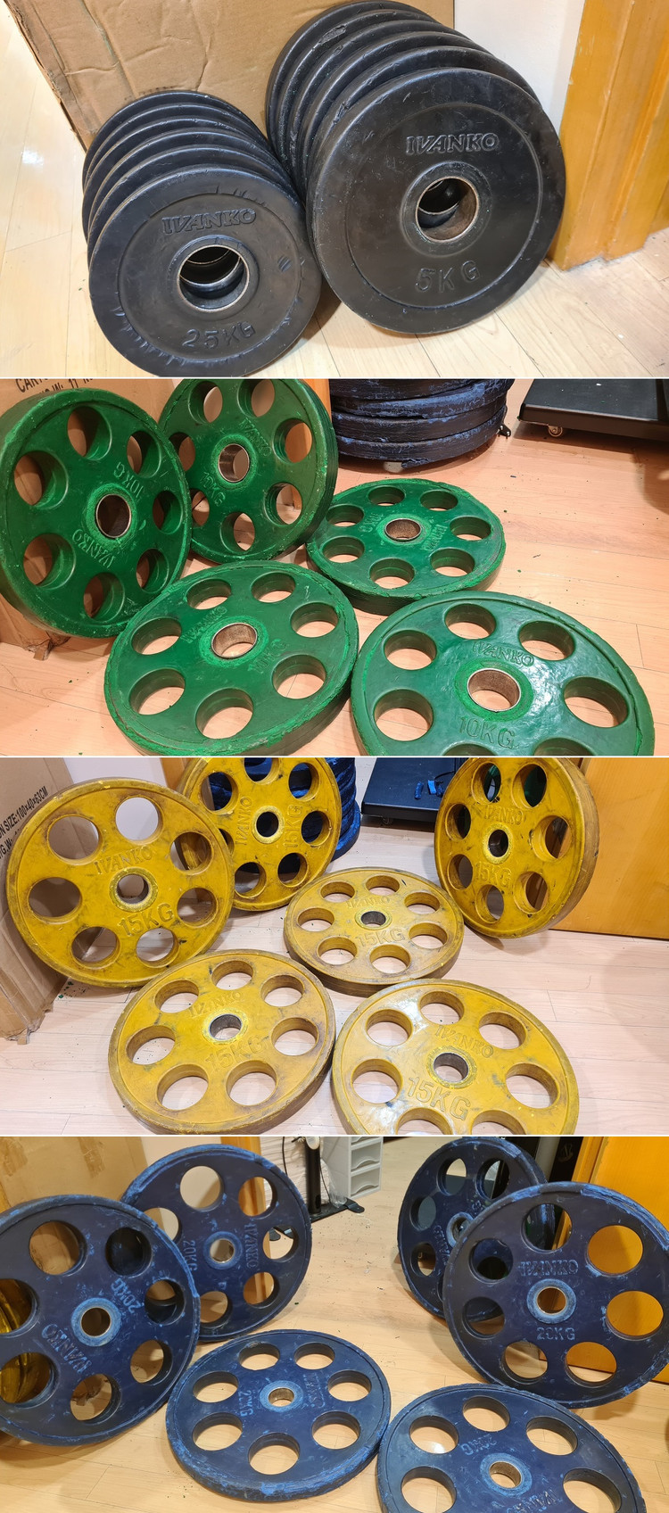 아이반코 덤벨 15,20,25파운드 각 1세트, 아이반코 중량원판(플레이트) 2.5~20KG 이미지