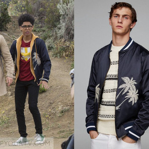 자라 팜트리 야자수 자수 스카쟌 자켓 네이비 M 이미지