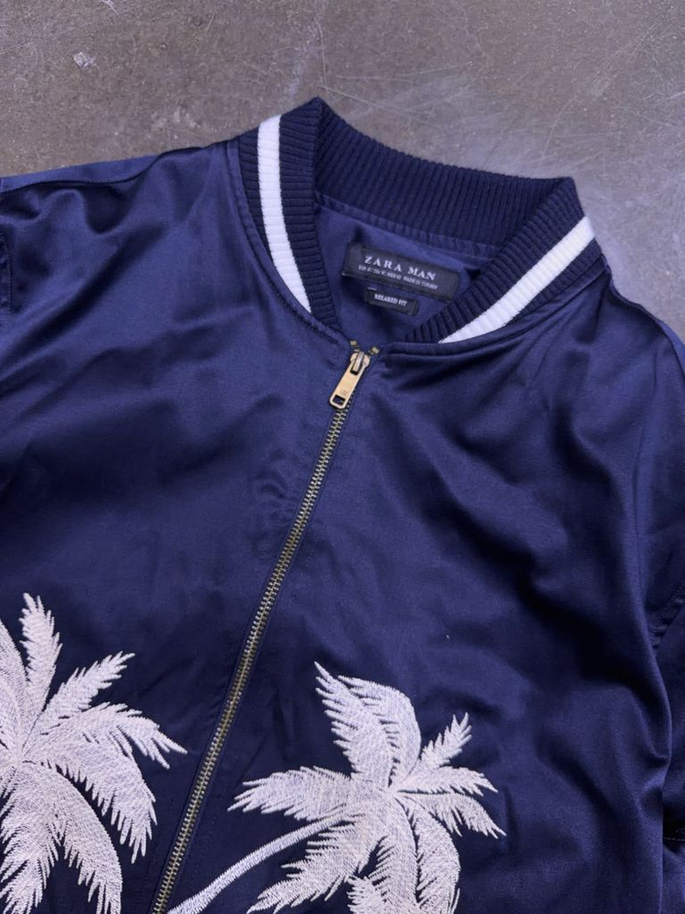 자라 팜트리 야자수 자수 스카쟌 자켓 네이비 M 이미지