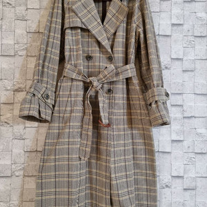 듀엘 베이지 체크 롱 트렌치더블코트 이미지