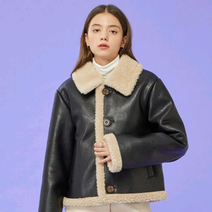 콜릿 오버핏 무스탕 단추 자켓 블랙베이지 FREE 이미지