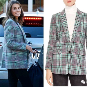 [스페인 왕비착용]산드로 체크 울 자켓+스커트 세트 셋업 이미지