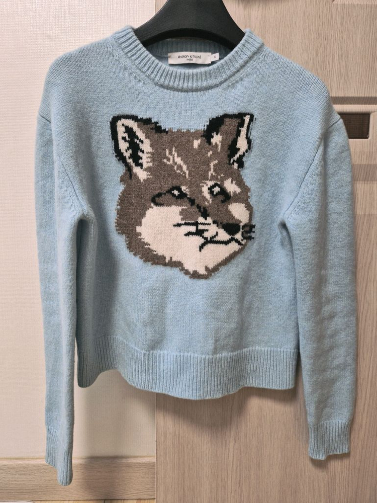 메종키츠네 빅폭스 헤드 여우 100%울 여성 스웨터 니트 아쿠아 이미지