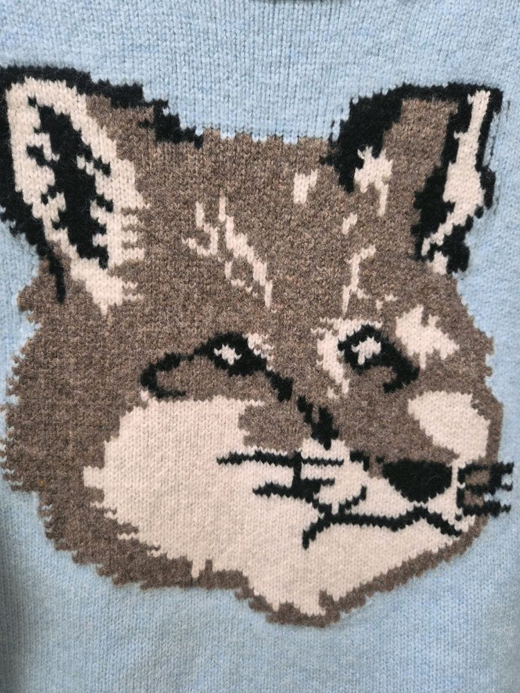 메종키츠네 빅폭스 헤드 여우 100%울 여성 스웨터 니트 아쿠아 이미지