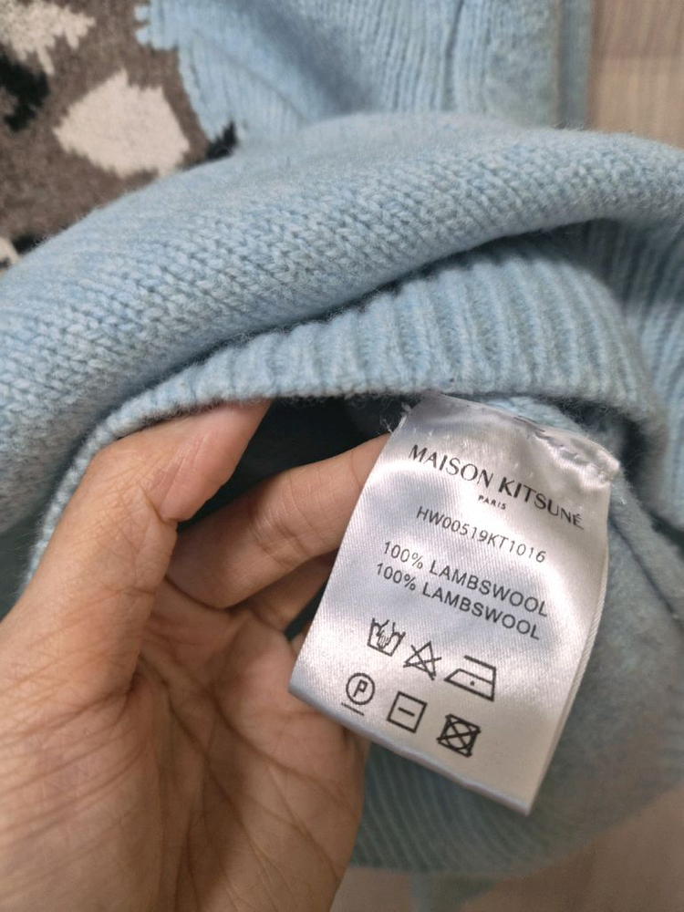 메종키츠네 빅폭스 헤드 여우 100%울 여성 스웨터 니트 아쿠아 이미지