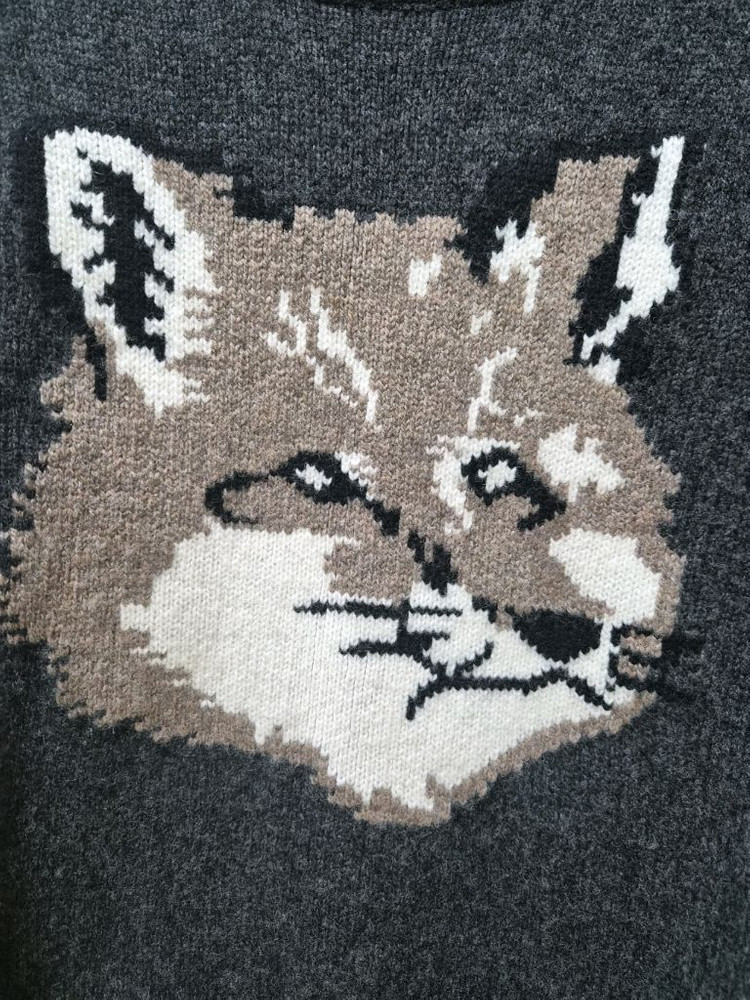 (정품)메종키츠네 여성 빅폭스 헤드 풀오버 니트 다크그레이 멜란지 이미지