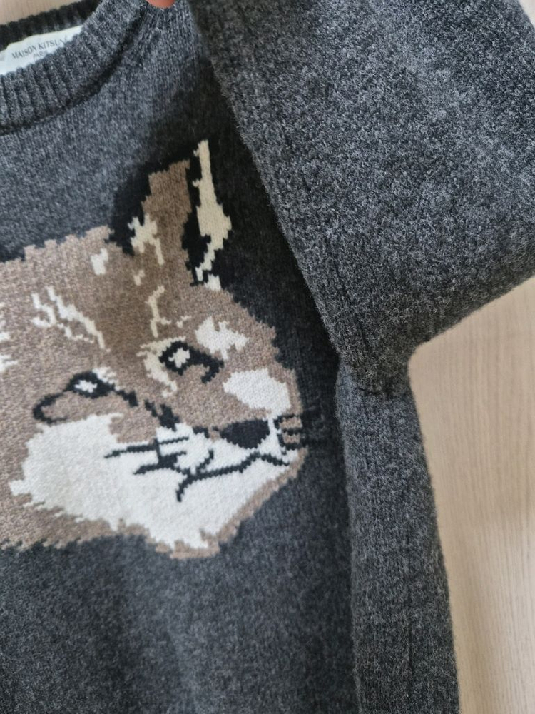 (정품)메종키츠네 여성 빅폭스 헤드 풀오버 니트 다크그레이 멜란지 이미지