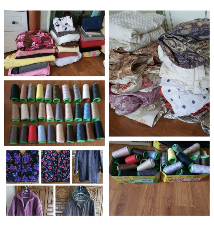 미싱부자재미싱실및각종원단쓸려고모았음초보자연습용으로저렴히3만원외옷5개덤 이미지