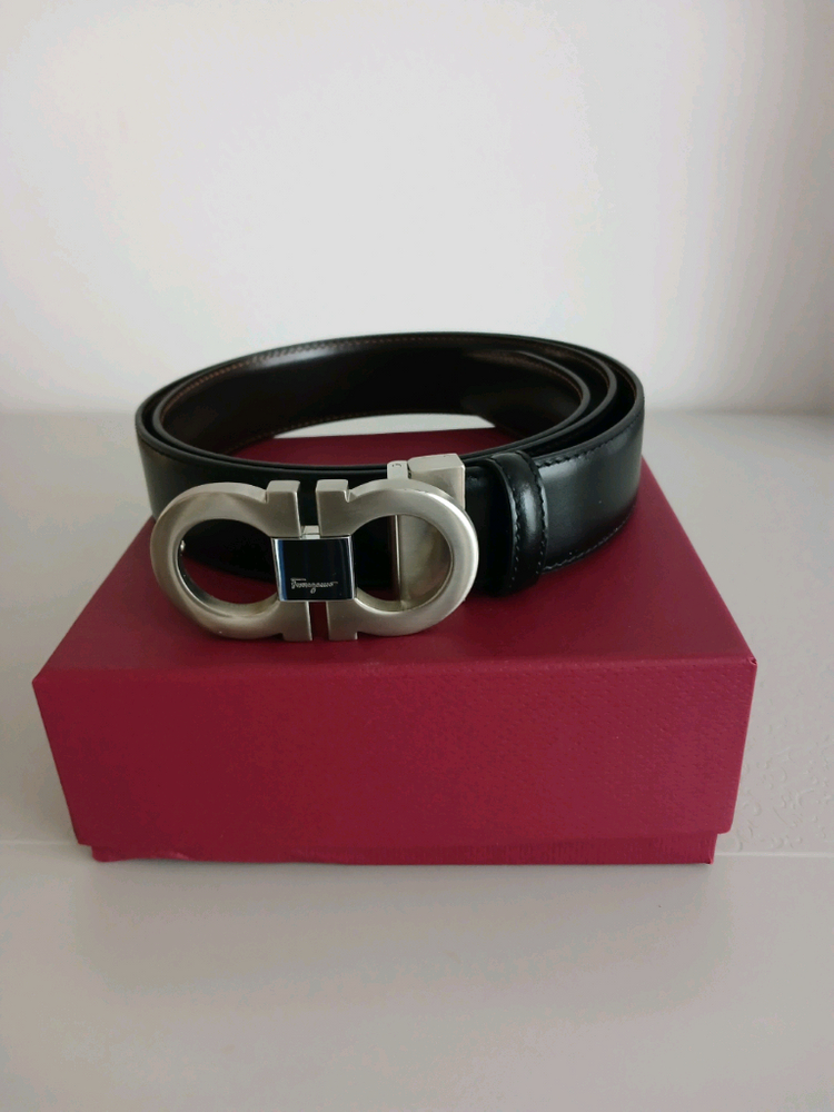 페라가모 은장 불랙 브라운 양면 가죽벨트 정품 이미지