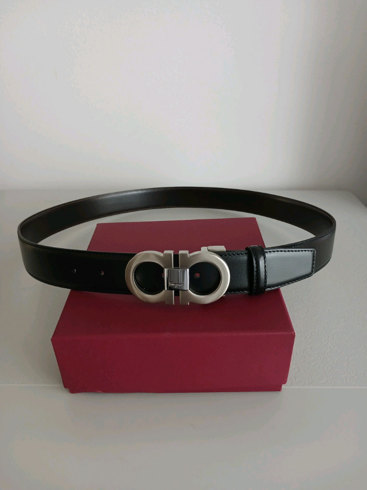 페라가모 은장 불랙 브라운 양면 가죽벨트 정품 이미지