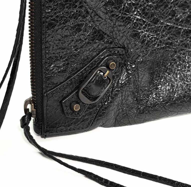 [L] 발렌시아가 모터 시티 클래식 클립 레더 클러치 파우치 라지 블랙 이미지