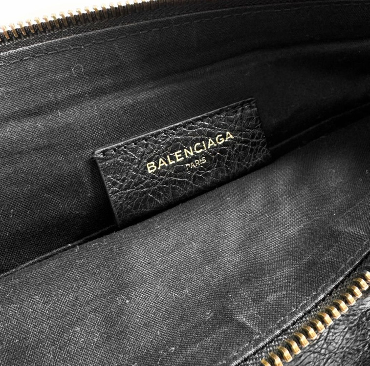 [L] 발렌시아가 모터 시티 클래식 클립 레더 클러치 파우치 라지 블랙 이미지