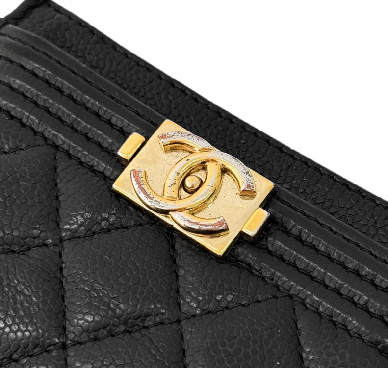 샤넬 보이 클래식 캐비어 카드 홀더 지갑 금장 블랙 이미지