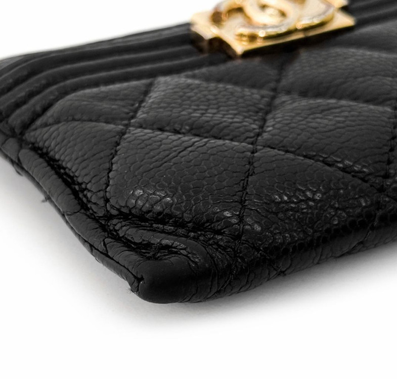 샤넬 보이 클래식 캐비어 카드 홀더 지갑 금장 블랙 이미지