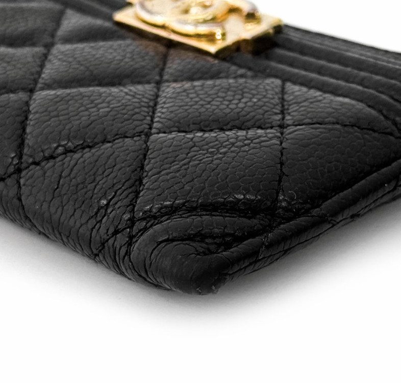 샤넬 보이 클래식 캐비어 카드 홀더 지갑 금장 블랙 이미지