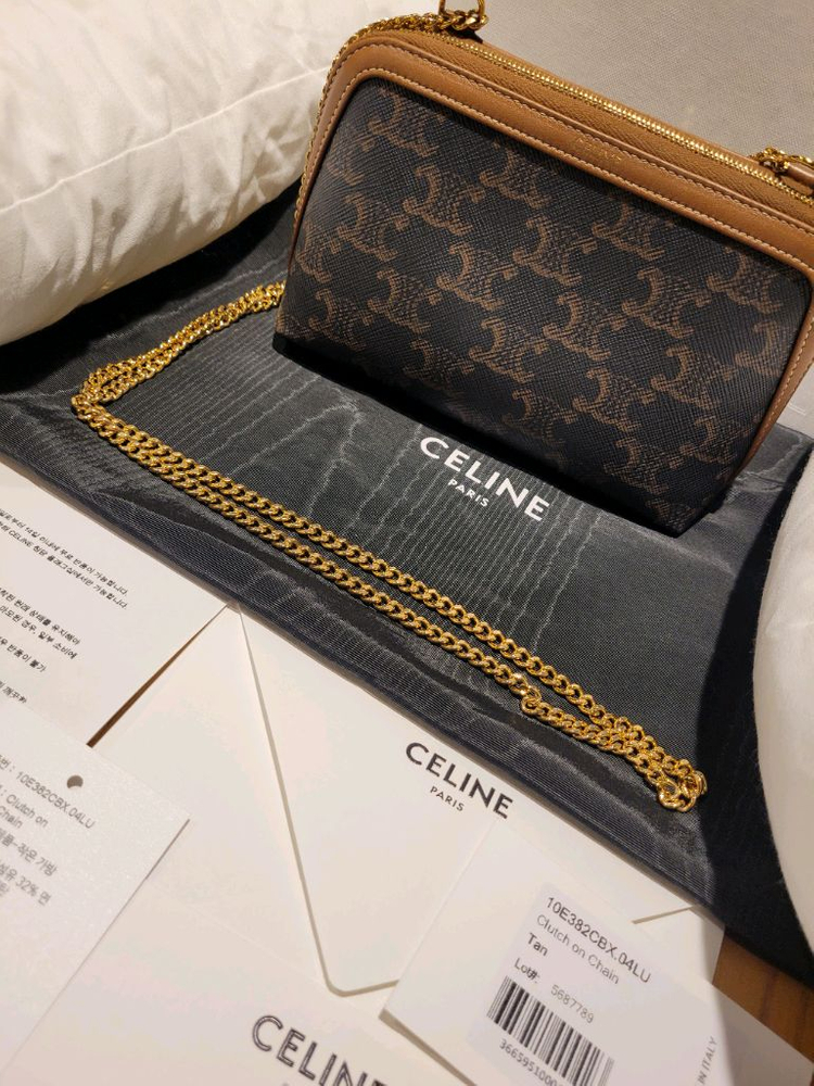 셀린느 트리옹프 캔퍼스 체인 탄 숄더 크로스 클러치백 이미지