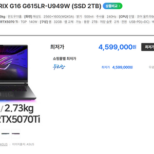 미개봉 새제품 ASUS ROG STRIX G16 G615LR 팝니다. 이미지
