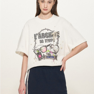 타임 time 펄 프린팅 티셔츠 프리사이즈 정품 사이즈 이미지