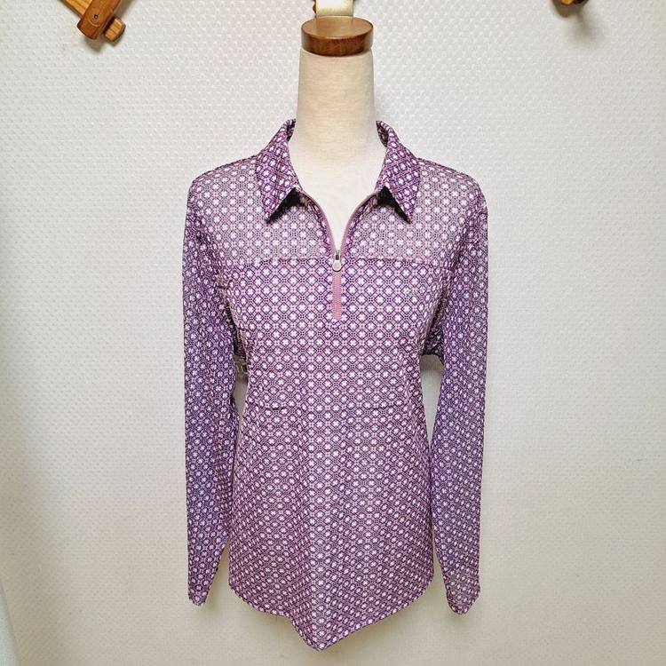 깨끗한 PAT 여성 카라 긴팔티 스판 지퍼 티셔츠 이미지