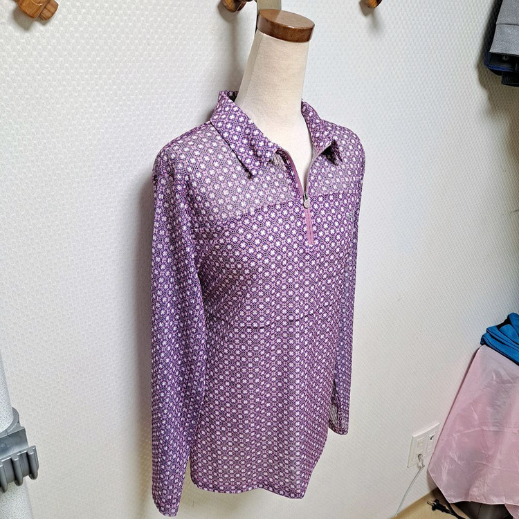 깨끗한 PAT 여성 카라 긴팔티 스판 지퍼 티셔츠 이미지