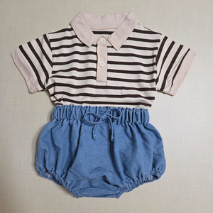 (새상품) 아기 유아 카라반팔+청 블루머 여름 상하복세트 80사이즈 이미지