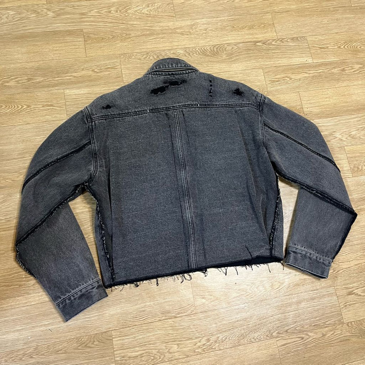 오버L/커스텀) 바스틱 클린 로우 컷 넥 집 데님 자켓 블랙 청자켓 이미지