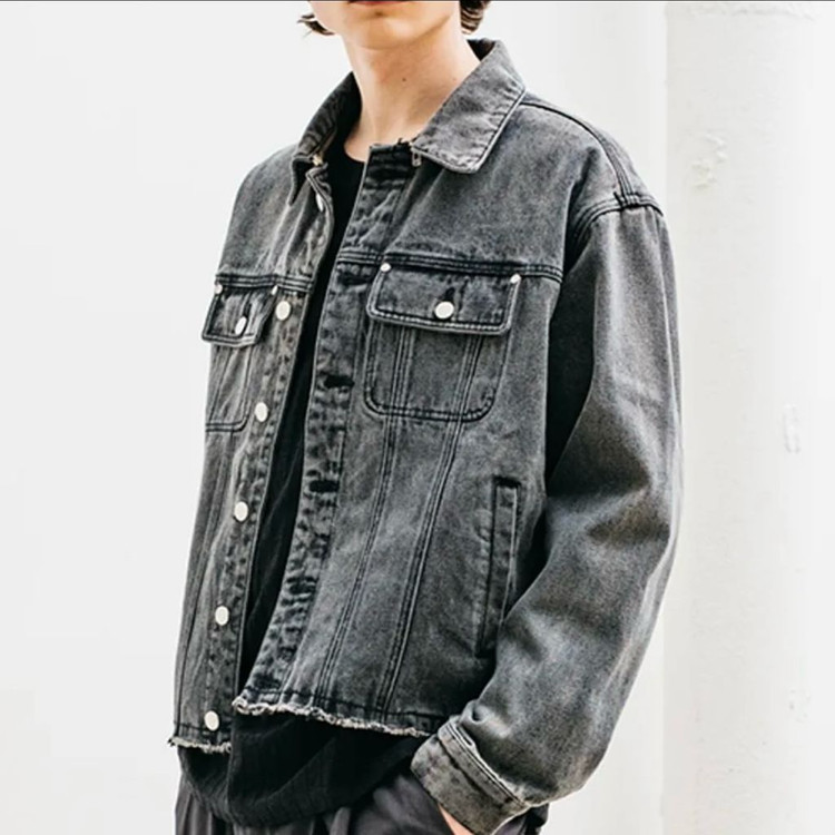 오버L/커스텀) 바스틱 클린 로우 컷 넥 집 데님 자켓 블랙 청자켓 이미지