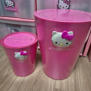 새제품) 고전키티 핑크 입체얼굴 쓰레기통 대형 이미지