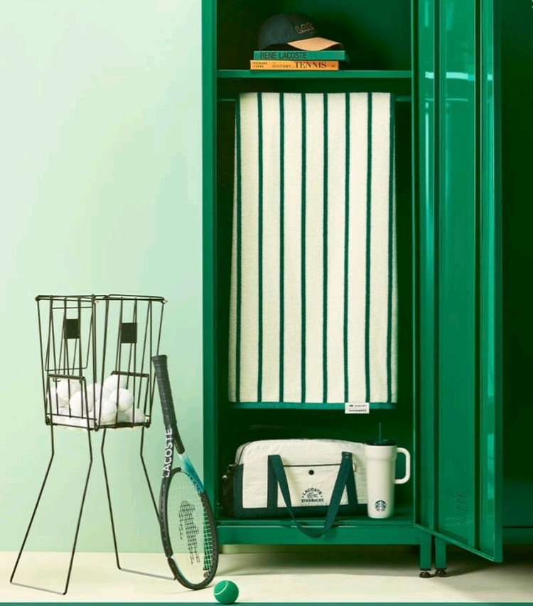 스타벅스 라코스테 테니스 트렌타올 비치타월 프리퀸시 미개봉 새상품 스트라이프 이미지