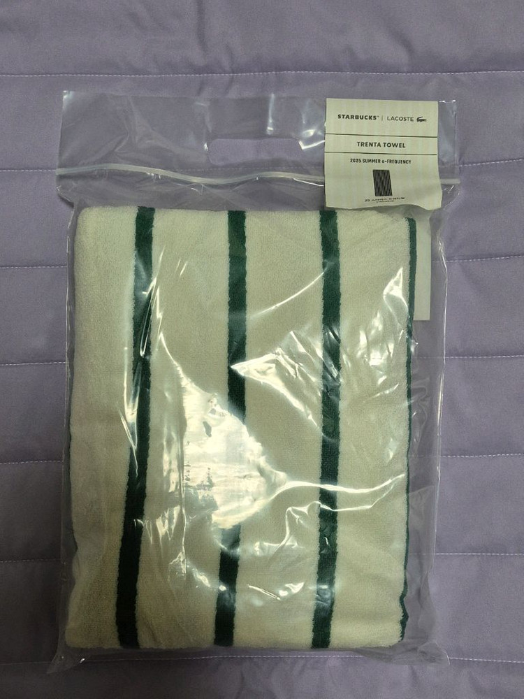 스타벅스 라코스테 테니스 트렌타올 비치타월 프리퀸시 미개봉 새상품 스트라이프 이미지