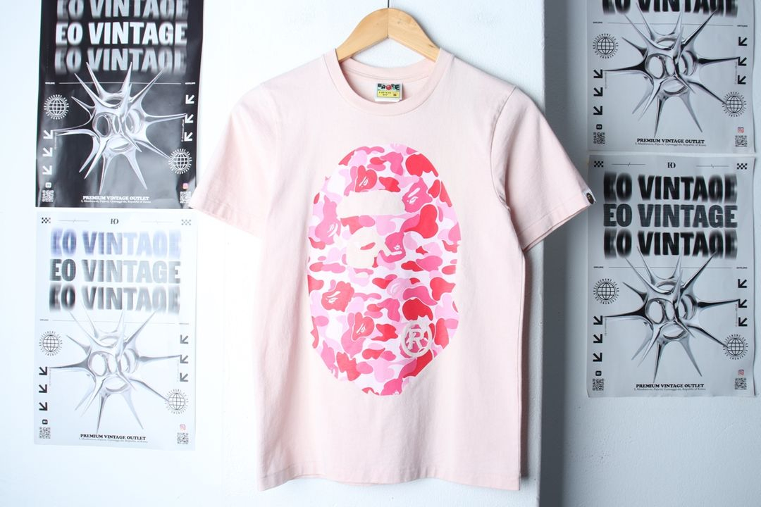 W(XS) 베이프 반팔 티셔츠 헤더 빅로고 카모 핑크 이미지