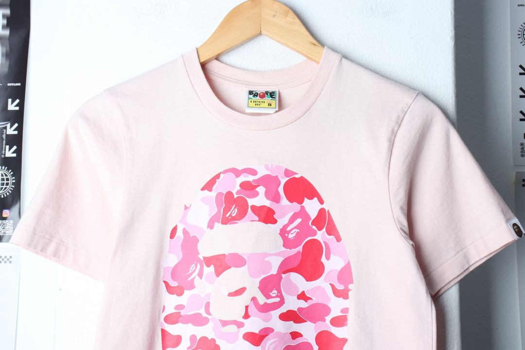 W(XS) 베이프 반팔 티셔츠 헤더 빅로고 카모 핑크 이미지
