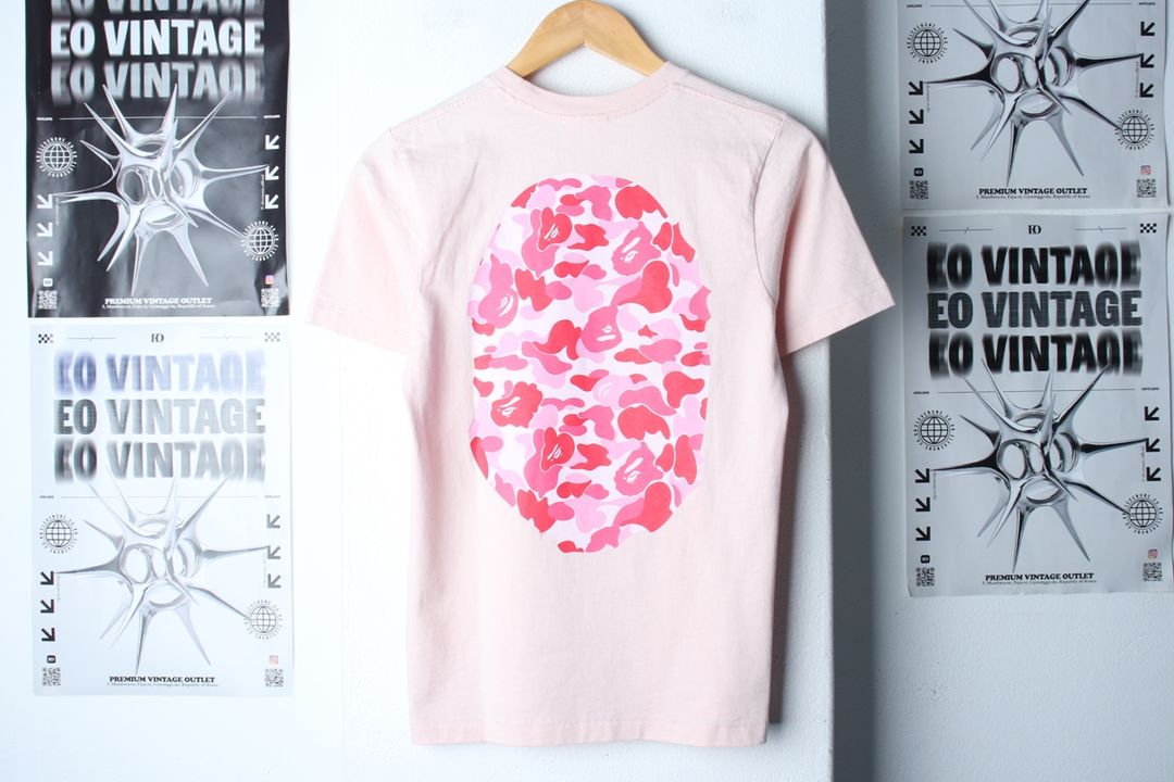 W(XS) 베이프 반팔 티셔츠 헤더 빅로고 카모 핑크 이미지