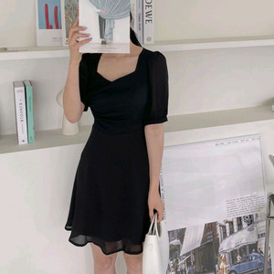 빅사이즈 셔링 원피스 블랙 이미지